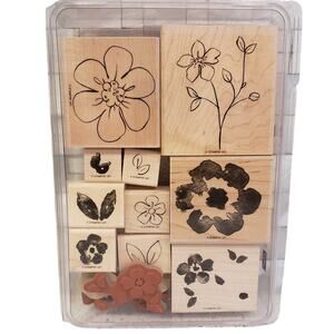 Stampin Up Flower Fancy Two Step Stampin Wood Block Stamp Set Made in USA